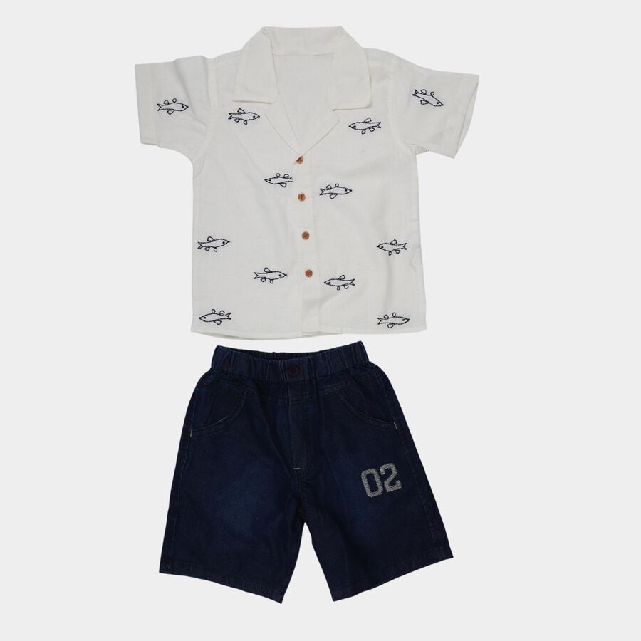 Boys White Cuban Casual Shirt, White, large