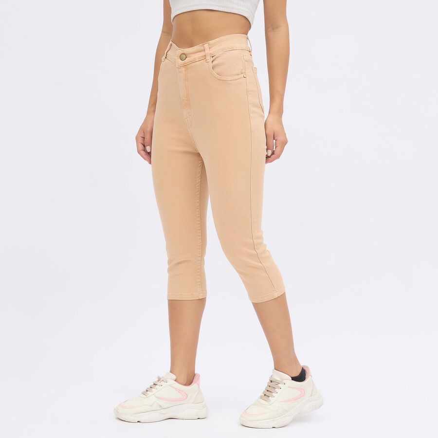 Ladies' Peach Skinny Fit Jogger Capri, Beige, large image number null