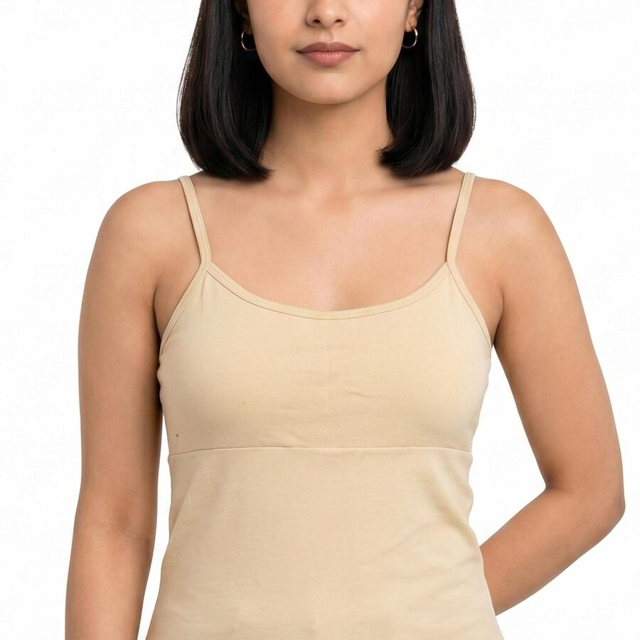 Women Beige Scoop Neck Camisole Slip, गहरा पीला, large