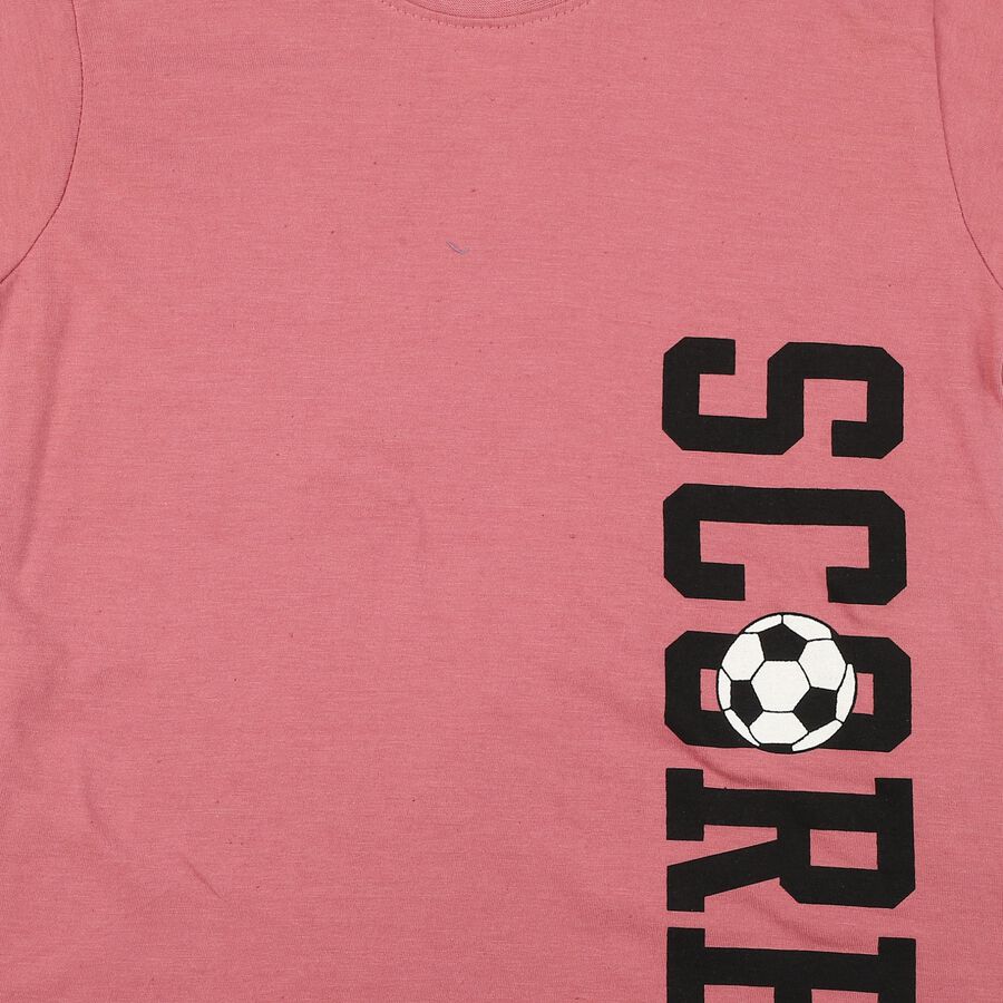 Boys Pink Cotton Blend Round Neck Regular Boys T-Shirt, Pink, large