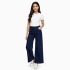 Girls' Deep Indigo Wide-Leg High Waist Jeans, गहरा नीला, small