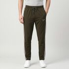 Men's Olive Green Regular Fit Side-Striped Track Pants, ओलिव, small