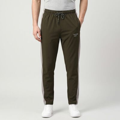 Men's Olive Green Regular Fit Side-Striped Track Pants