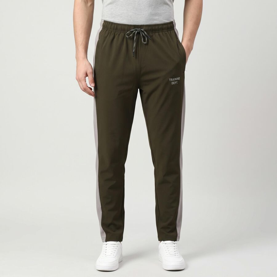 Men's Olive Green Regular Fit Side-Striped Track Pants, ओलिव, large