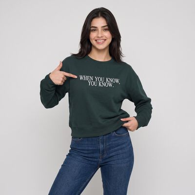 Women Green Crew Neck Graphic Print Sweatshirt