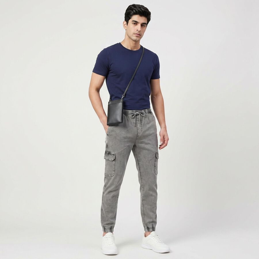 Men's Grey Cargo Jogger, मिश्रित हल्का ग्रे, large