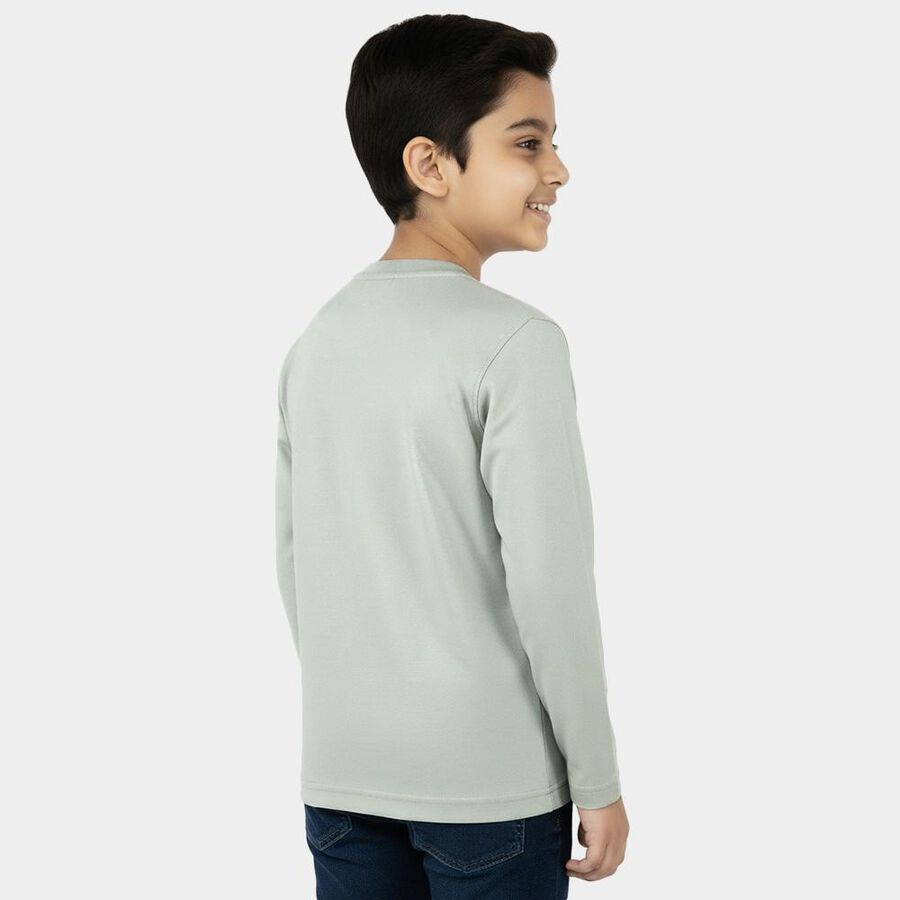 Boys Light Sage Green Cotton Round Neck Casual T-Shirt, हल्का हरा, large image number null