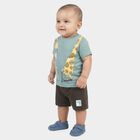 Infants' Light Blue 100% Cotton Round Neck Graphic Print Baba Suit, टील ब्लू, small