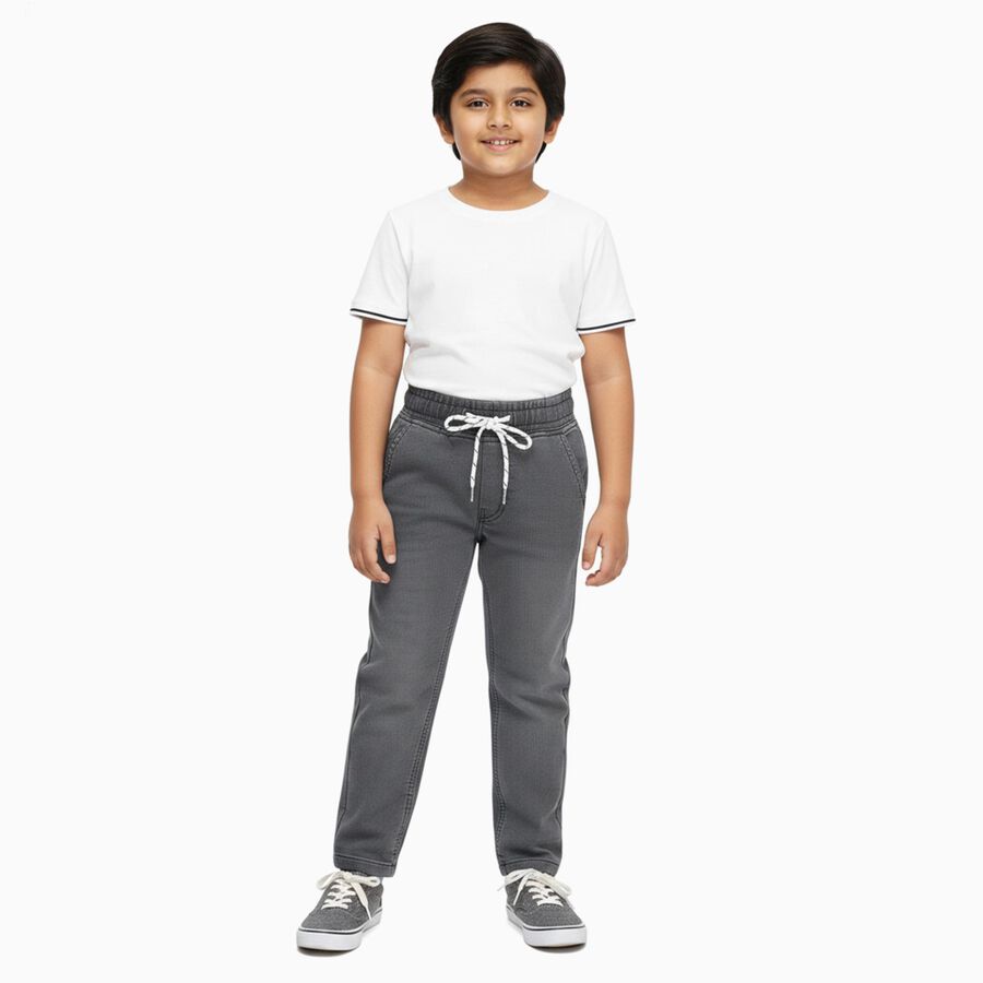 Boys' Muted Charcoal Grey Regular Fit Elastic Waist Jeans, हल्का ग्रे, large image number null
