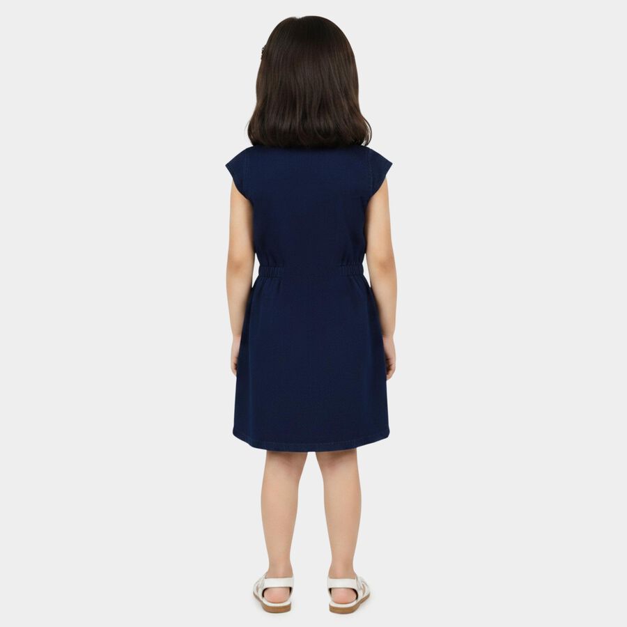 Girls' Navy Blue A-Line Butterfly Applique Button-Front Frock, Dark Blue, large