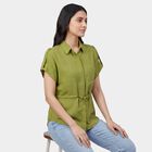 Women's Green Floral Classic Collar Casual Shirt, Light Green, small