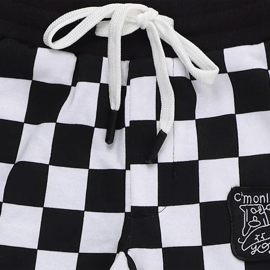 Boys' Black and White Checkered Cotton Blend Pyjama, Black, large image number null