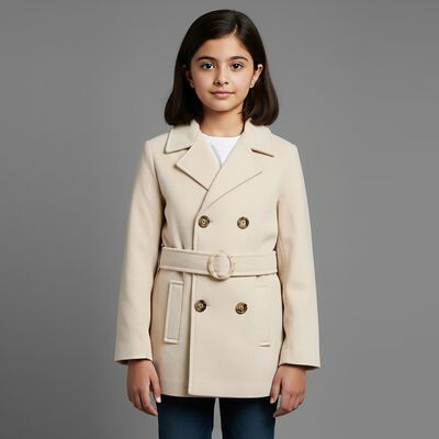 Girls' Beige Double-Breasted Jacket