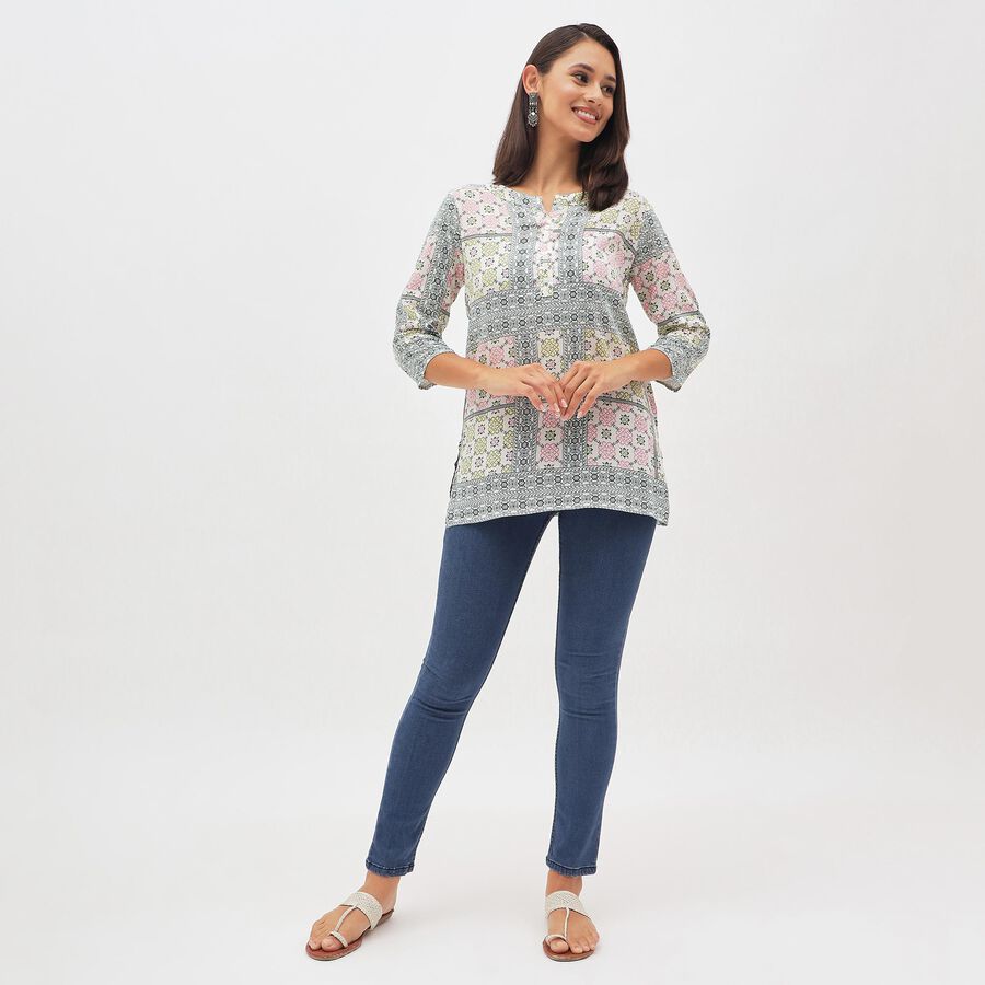 Women's Ivory Round Neck Printed Kurti, Off White, large image number null