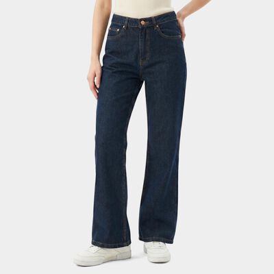 Women's Navy Blue Straight Fit Washed Jeans