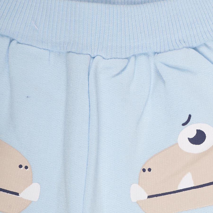 Infants Baby Blue Cartoon Printed Cotton Blend Pyjama, Light Blue, large image number null