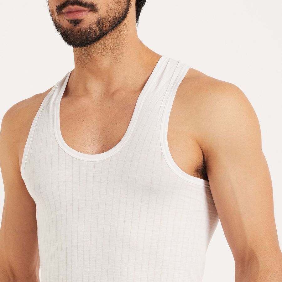 Cottton Solid Vest, White, large