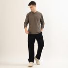 Men's Muted Olive Brown Henley Neck Casual T-Shirt, Khaki, small image number null