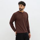 Men's Rich Brown Henley Neck Casual T-Shirt, Brown, small image number null
