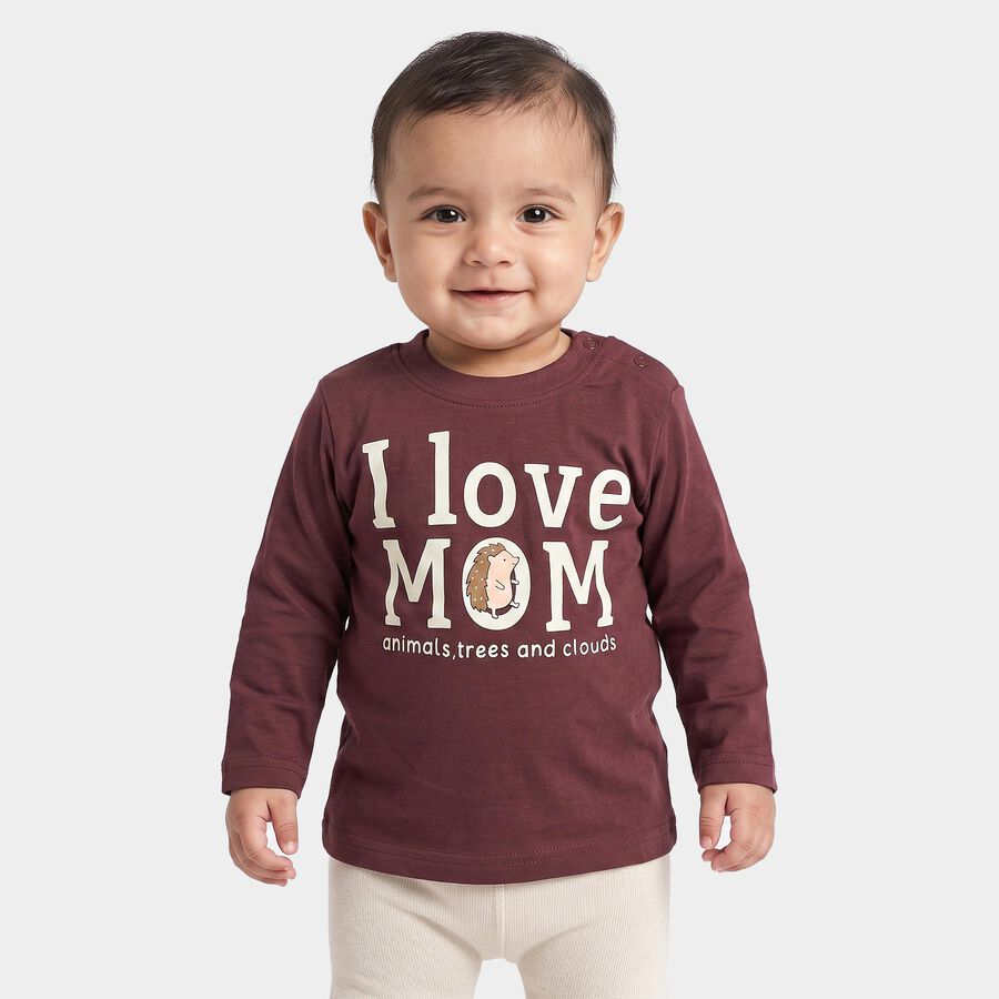 Infants Purple Cotton Round Neck Graphic Print Regular T-Shirt, बैंगनी, large