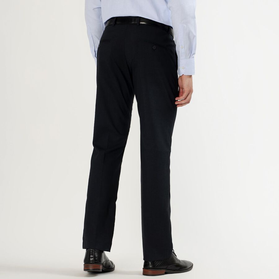 Men's Jet Black Slim Fit Flat-Front Formal Trousers, नेवी ब्लू, large image number null