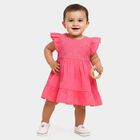 Infants' Pink Regular Fit Embroidered Flutter Sleeve Frock, गुलाबी, small