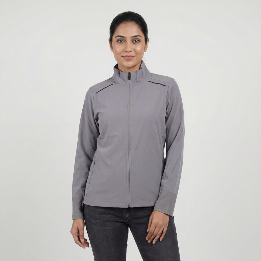 Women's Grey Zip Casual Jacket, Light Grey, large