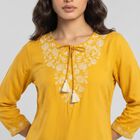Women's Yellow Solid Straight Kurti, Yellow, small