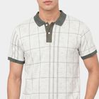 Men's Grey Cotton Polo Neck Checked T-Shirt, हल्का ग्रे, small