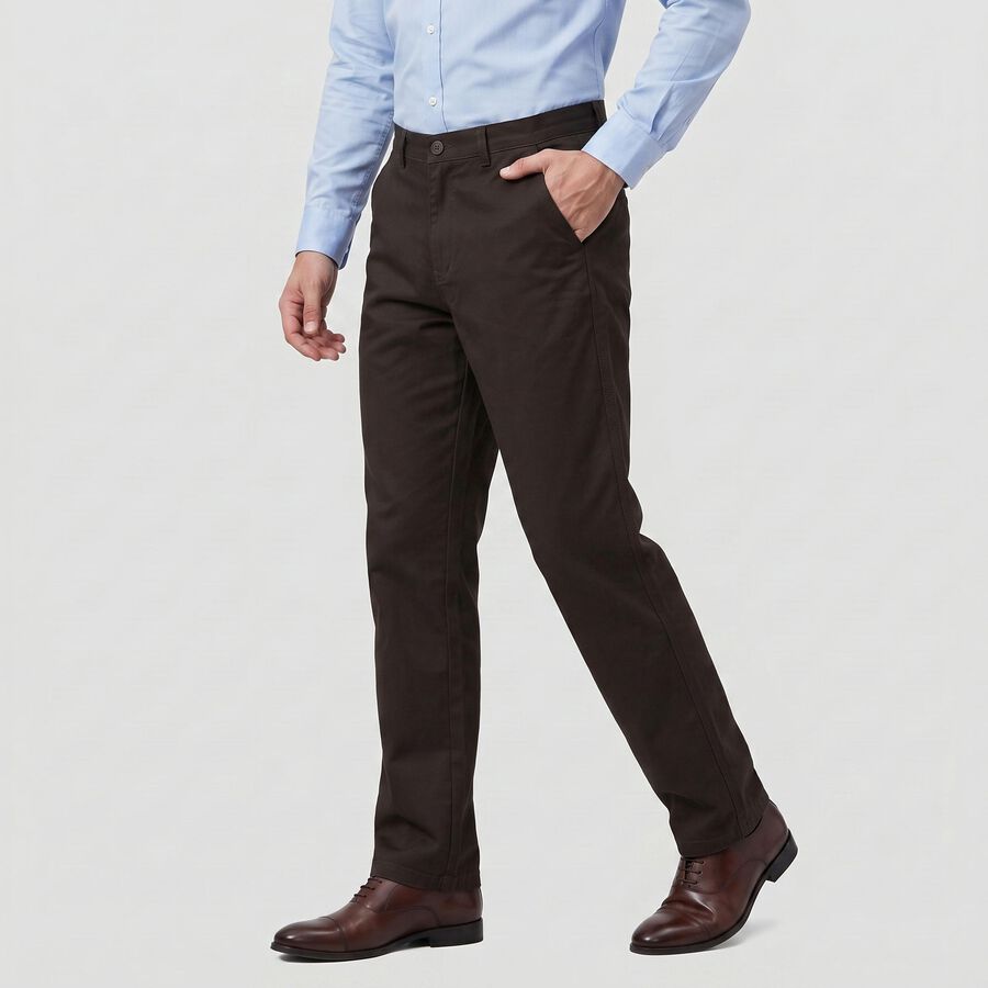 Men's Brown Slim Fit Chino Trousers, Brown, large