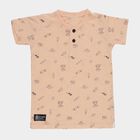 Boys Soft Peach Henley Neck Casual T-Shirt, Peach, small