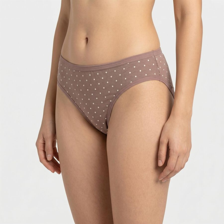 Women's Brown Regular Fit Polka Dot Brief Panty, Brown, large