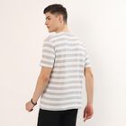 Men's Grey Round Neck Striped Casual T-Shirt, Light Grey, small