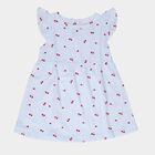 Infants' Blue Regular Fit Cherry Printed Striped Frock, हल्का नीला, small