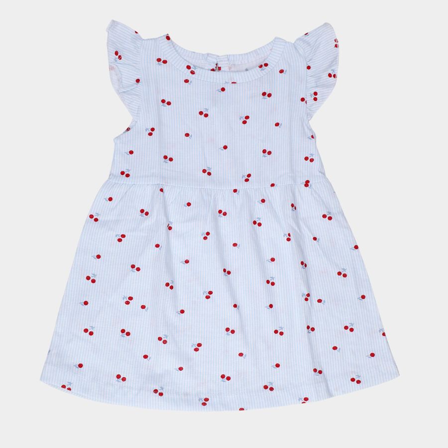 Infants' Blue Regular Fit Cherry Printed Striped Frock, हल्का नीला, large