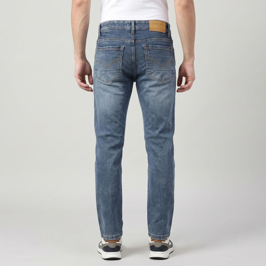 Men's Blue Slim Fit Faded Jeans, गहरा नीला, large