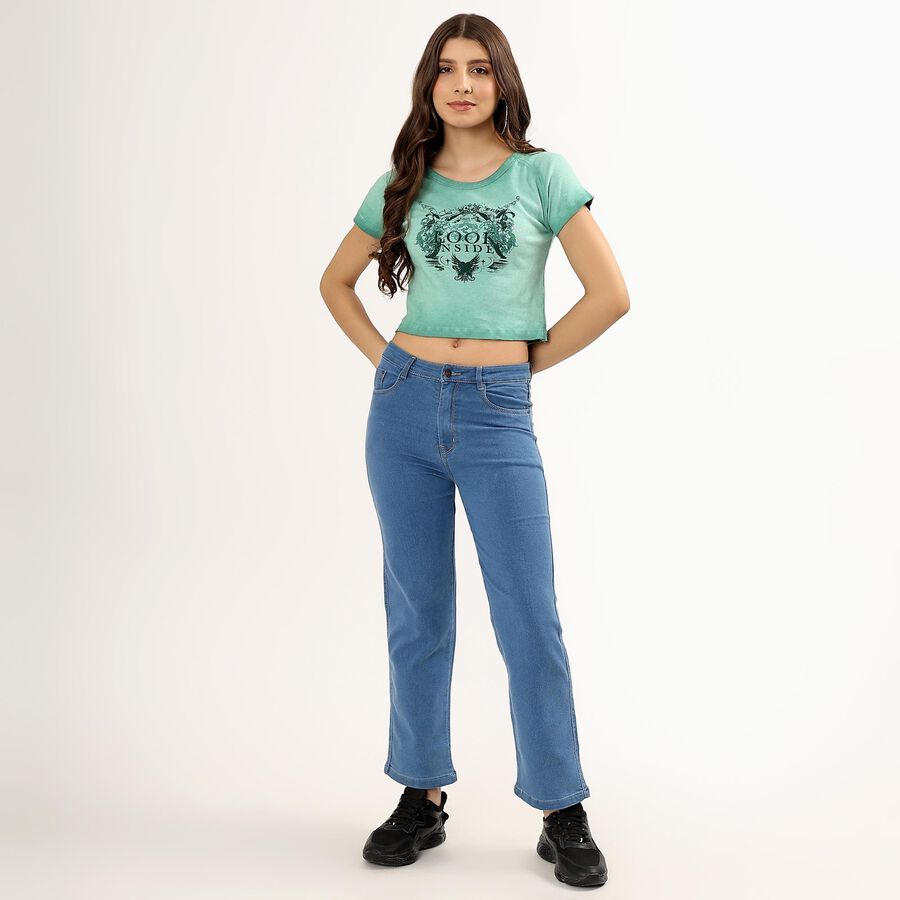 Ladies' 100% Cotton Round Neck T-Shirt , Light Green, large image number null