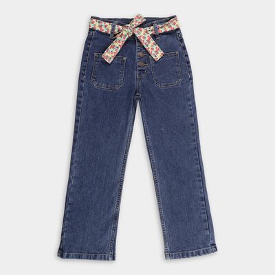 Girls' Deep Indigo Straight Fit Floral Belt Jeans
