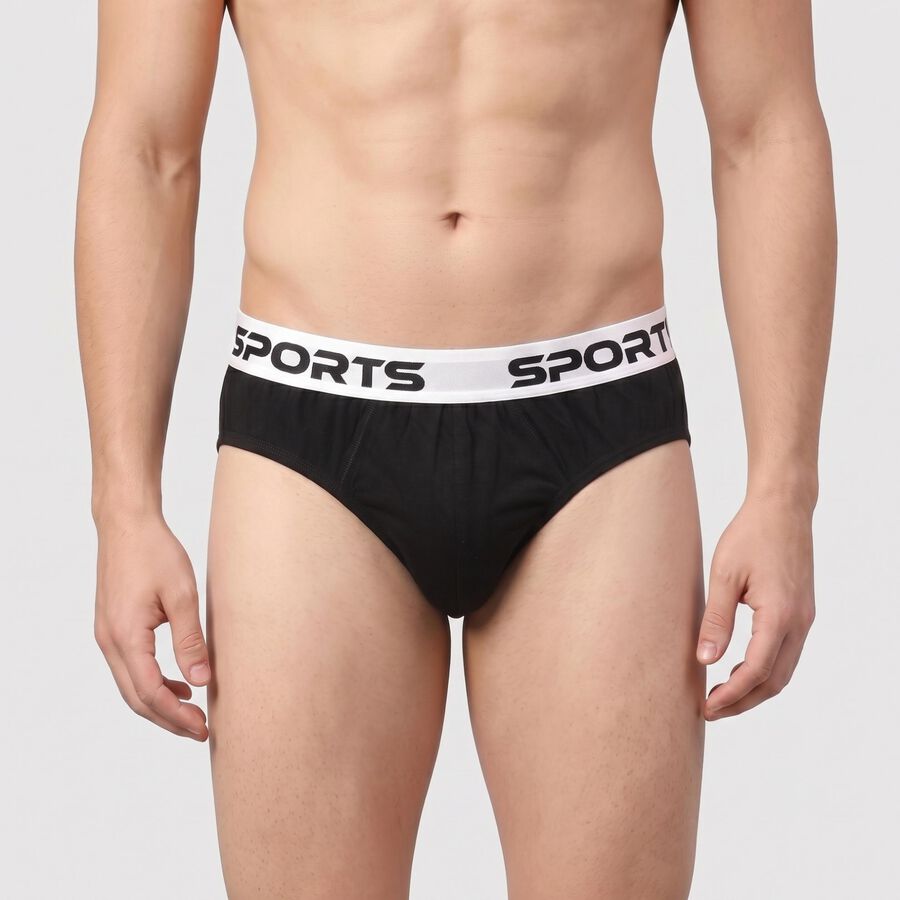 Men's Black Regular Fit Solid Briefs, काला, large