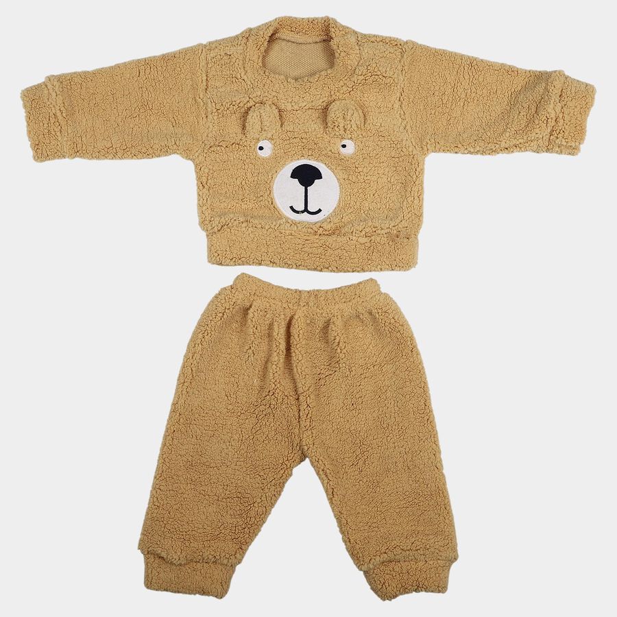 Infants' Beige Round Neck Bear Appliqu&eacute; Baba Suit, Beige, large