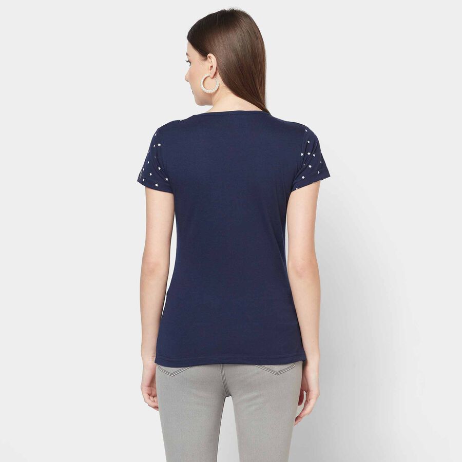 Printed Round Neck T-Shirt, Navy Blue, large image number null
