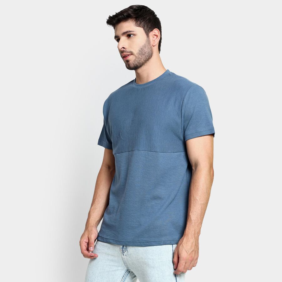 Men's Round Neck Half Sleeves T-Shirt , मध्यम नीला, large image number null