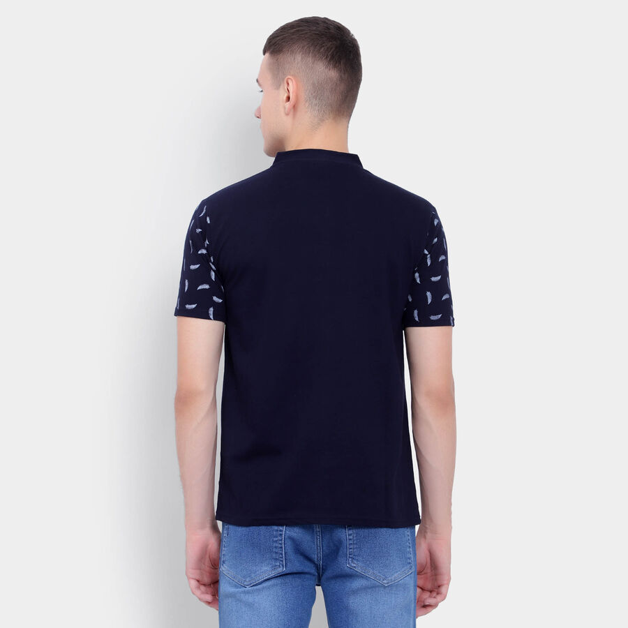 Printed Henley T-Shirt, नेवी ब्लू, large image number null