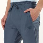 Men's Muted Steel Blue Tapered Fit Textured Track Pants, Mid Blue, small