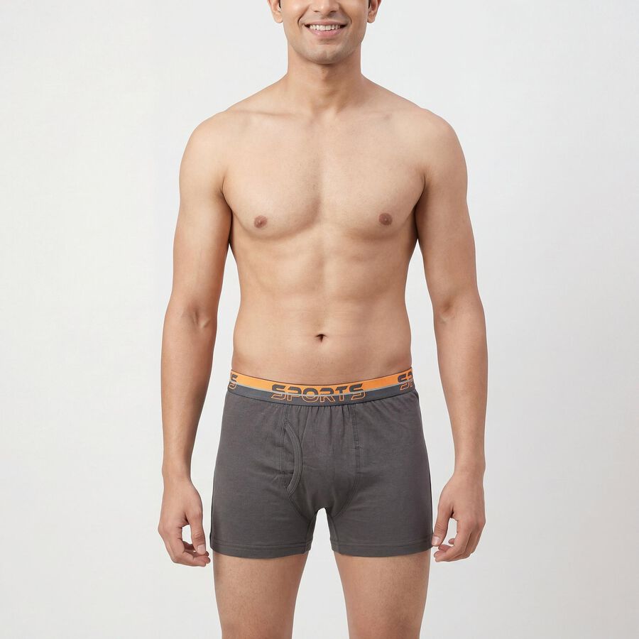 Men's Grey Regular Fit Cotton Trunks, Dark Grey, large