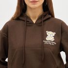 Women's Dark Chocolate Brown Hooded Neck Casual Sweatshirt, Brown, small image number null
