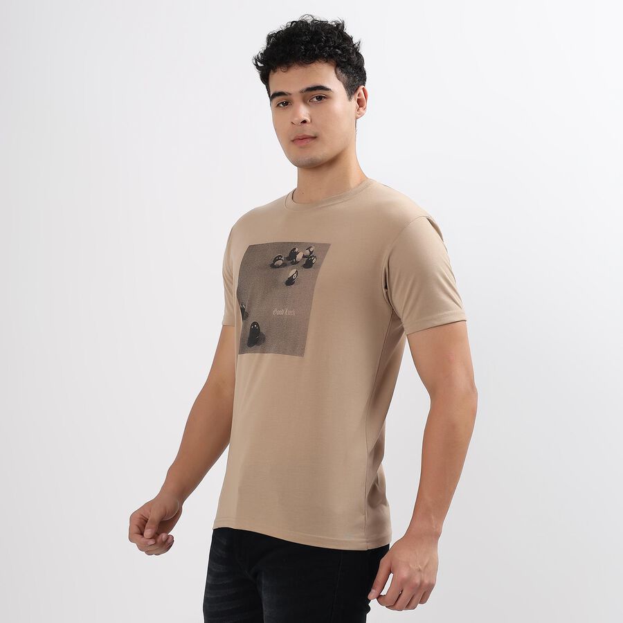 Men's Round Neck Half Sleeves T-Shirt, Beige, large image number null