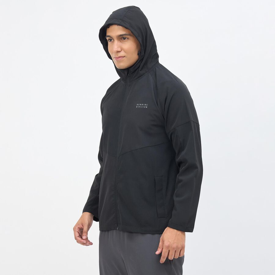 Men's Jet Black Hooded Athleisure Jacket, Black, large
