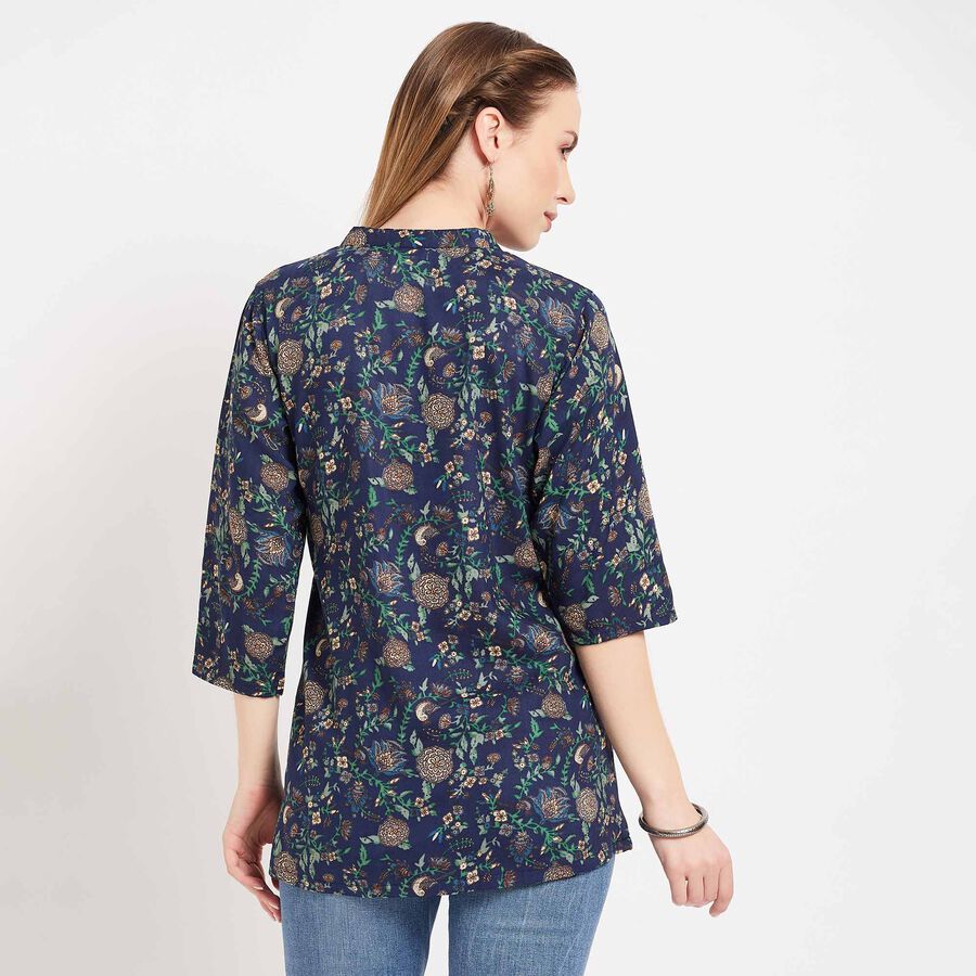 All Over Print Straight Kurta, नेवी ब्लू, large image number null