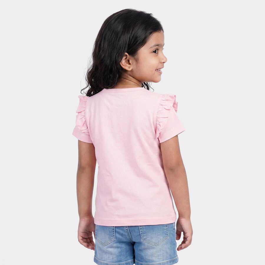 Girls Pink Cotton Round Neck Regular T-Shirt, हल्का गुलाबी, large